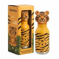 Bouteille d'eau pour enfants en acier inoxydable 304 plaqué cuivre de 20 oz (600 ml) avec paille animale, sans BPA, écologique, cadeau personnalisable avec logo
