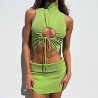 Ensemble de robe mini décontractée pour femmes, coupe ajustée, 2 pièces, haut sans manches réversible, spandex/polyester