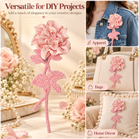 Applique de rose en satin rose perlée faite à la main, patch brodé floral à coudre pour vêtements, sacs, décoration intérieure, artisanat DIY