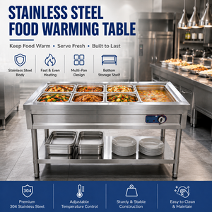 Table de maintien au chaud électrique professionnelle en acier inoxydable, station de service à bain-marie, température réglable, équipement de restauration - Product Image 1