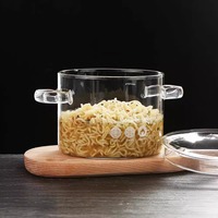 Casserole en verre transparente résistante à la chaleur en borosilicate de haute qualité, compatible avec les plaques à induction modernes, avec couvercle en verre, 1,35 L/1,5 L/1,9 L