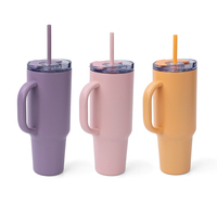 Gobelet isotherme personnalisé de 32 oz avec poignée et paille, en acier inoxydable à double paroi, idéal pour les cadeaux d'affaires