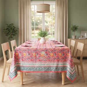 Indian Handmade Simple Floral Cotton Eco-Friendly Washable Floor Length <b>Square</b> <b>Tablecloth</b> - Product Image 3