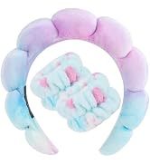 Ensemble Bandeau et Bracelets en Tissu Éponge pour Femme, pour le Lavage du Visage, le Maquillage, les Soins de la Peau et le Spa