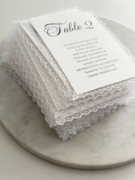 Cartes de numéros de table de mariage en dentelle blanche, personnalisables avec les noms des invités, élégantes cartes de plan de table pour réception de mariage