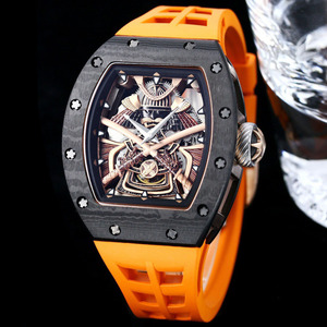 Montre homme populaire à mouvement automatique, boîtier en fibre de carbone noire, bracelet en caoutchouc, style affaires, mécanique, best-seller, vente chaude - Product Image 2