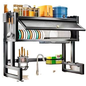 Estante de Almacenamiento de Gran Capacidad de Acero al Carbono para Accesorios de Cocina, Escurridor de Platos y Tazones para Fregadero con Tapa Abatible para Vajilla - Product Image 1