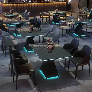 led bar coffee table and chair combination Western light color booth sofa seat Coffee shop Restaurant led ligh table and chair