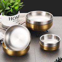 Vente en gros de haute qualité style coréen double paroi en acier inoxydable 304 couleur or métal stockage riz soupe bol Kimchi