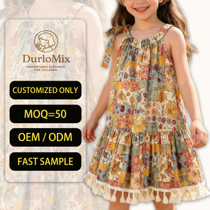 Robe d'été sans manches pour filles RTS MeiXi, en coton tissé, style bohème, patchwork floral, col rond, respirante, légère, longueur genou, coupe trapèze - Product Image 1
