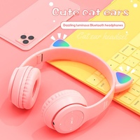Headphone Nirkabel LED P47M Terlaris 2026 dengan Telinga Kucing Lucu, Mikrofon, Stereo Musik untuk Anak Perempuan, Headset BT untuk Ponsel
