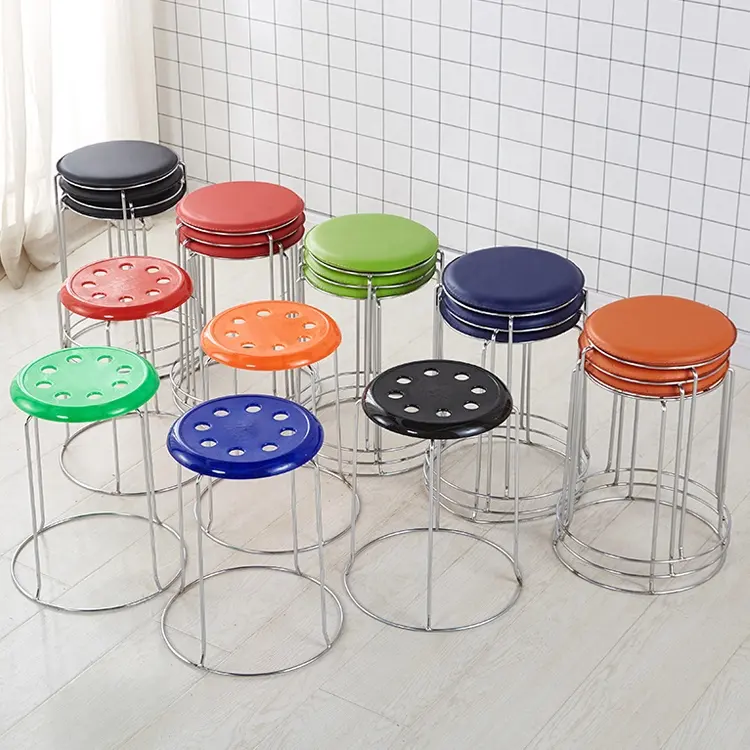 High Quality Luxury Nordic Round Metal Modern Stackable Dining Stool Chair Metal Living Room Chairs
