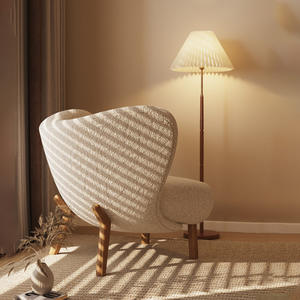 Shearling Nordic Style Single Sofa White Upholstered Foam Filling Oval Shape Living Room <b>Chair</b> With <b>Footstool</b> - Product Image 3