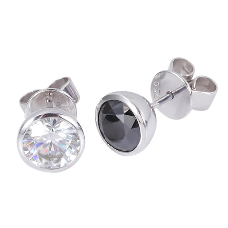 Speciale Stijl Studs Oorbellen 18K Wit Goud Met 6.5Mm Def Kleurloos En Zwarte Ronde Moissanite Diamanten Oorbellen