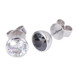 Special Style Studs Earrings 18K White Gold with 6.5mm DEF Colorless and Black Round Moissanite Diamond Earrings