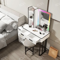 NOVA Coiffeuse pour chambre de fille avec miroir lumineux RGB, bureau de maquillage intelligent en bois et chargement sans fil