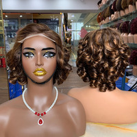 Pelucas de Cabello Virgen de 250 Gramos, Color Degradado F2/33, Rizado y Voluminoso, de 12 Pulgadas, para Mujeres Negras, con Cierre de Encaje 5x5, Cabello Sdd Funmi para Todas las Mujeres