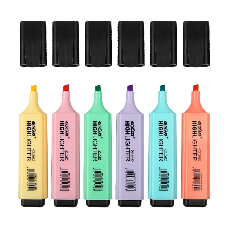 GXIN G-342-6P Wholesale 6 colors highlighter pen marker pastel multicolor customized logo stationery colouring highlighter pen