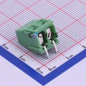 XY128R-A-5.0-2P Screw Terminal Block Bent Lead Through Hole,P=5mm Connector 1x2P 5mm Green Right Angle Insert - Product Image 2