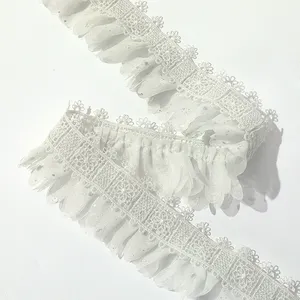 Wholesale Flower Edged Ruffled lace Trimming Guipure Embroidery chemical Lace for ladies dress and socks