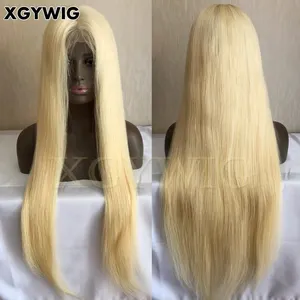 Rambut Manusia Brasil Virgin 100% Wig Renda Penuh 30 Inci 613 Warna Lurus Halus Ekstra Panjang Belahan Bebas Rambut Manusia Pirang Platinum