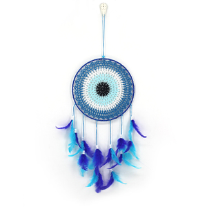 Nouveau style 2026 : <span class=keywords><strong>Attrape</strong></span>-rêves mural créatif tissé à la main, couleur bleue, plumes - Product Image 1