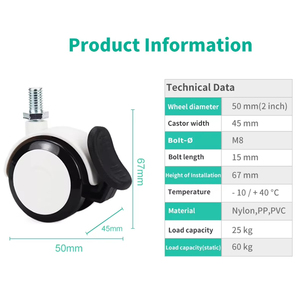 Großhandelspreis Baby Bürostuhl Werkbank Möbel Nylon PP 2 Zoll Schwenkbare Schwarze Laufrollen - Product Image 3