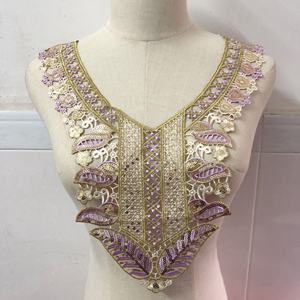 Dernières paillettes florales brodées solubles dans l'eau col col dentelle appliques patchs pour femmes robes LT2855A - Product Image 5