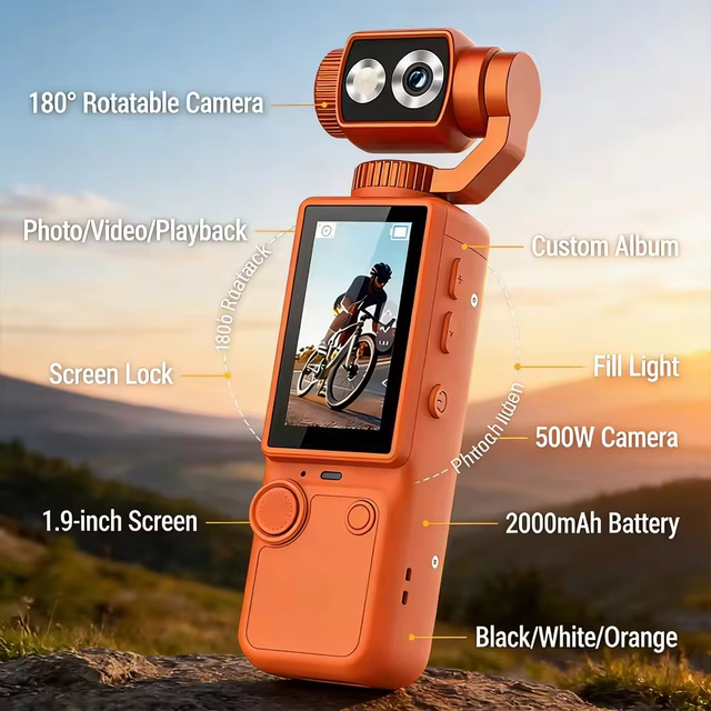 Travel 180° Flip Screen Q8 Handheld Outdoor Action Camera HD 1080P Ultra 4K Adjustable Angle Portable Pocket HDR Video Sport