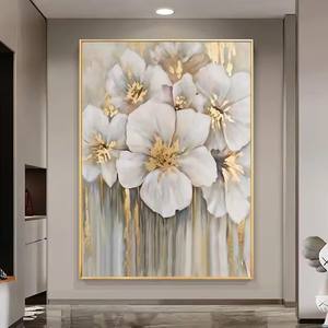 Lámina de oro moderna pintada a mano textura de lienzo pintura <span class=keywords><strong>al</strong></span> óleo grande <span class=keywords><strong>flores</strong></span> abstractas ilustraciones personalizadas pintura de arte de pared hecha a mano - Product Image 5