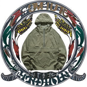 Venta al por mayor de logotipo personalizado de los hombres media cremallera capucha pulóver Anorak chaqueta cortavientos primavera a prueba de viento de cuello alto llano Varsity diseño - Product Image 3