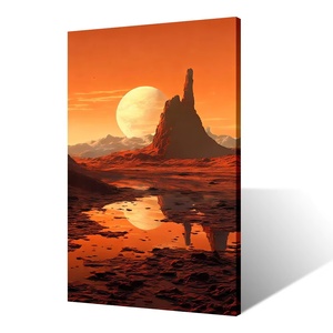 B&C Art Art Deco Impression sur toile carrée à suspendre, motif Montagne <span class=keywords><strong>Extraterrestre</strong></span>, Peinture en spray, Ciel écarlate, Planétaire - Product Image 3