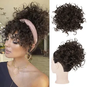 Ngắn xoăn updo dây rút tóc chignogn lớn xoăn tổng hợp tóc mảnh tóc lộn xộn Bun scrunchies cho phụ nữ da đen