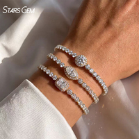 StarsGem 10 Ayar Som Altın Rodyum Kaplama Vintage Halo Bileklik DEF VS Parlak Kesim Laboratuvarda Yetiştirilmiş Elmas Unisex Lüks Mücevher 2.1-2.6g