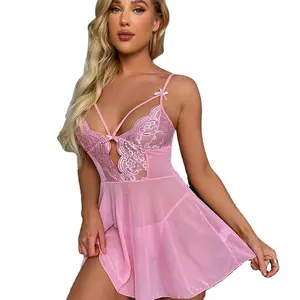 Babydoll Lingerie for Women Full Slip Sleep Dress Chemise Ruffle Nightgown Sleepwear Lace Negligee Lingerie Women&#39;s Clothing