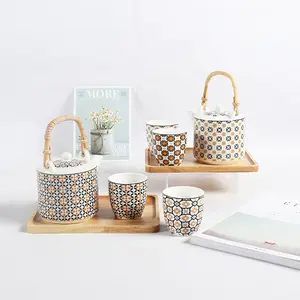 Service à thé et café en céramique avec plateau en bois, personnalisé de Style turc, en porcelaine, 460 ML, 16 OZ