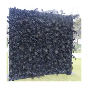 S0427 wedding venue party decoration Floral silk design roll up fabric back black roses Flower walls