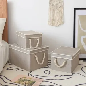 Nouvel Organisateur de Vêtements Rectangulaire Pliable en Tissu Non-Tissé Style Moderne avec Couvercle et Poignées Grande Capacité Rangement Écologique - Product Image 3