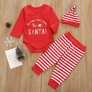 Achetez directement de l'usine chinoise le pull de Noël pour enfants, le combinaison à col rond avec imprimé lettres rouges et le ensemble pantalon rayé - Product Image 2