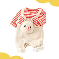 Combinaison bébé à manches longues rayée, style printemps-automne, motif éléphant, douce, à une seule couche, pour garçons et filles