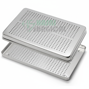 Couvercle de plateau perforé manuel en acier dentaire médical en gros pour instruments standard 18x28cm - Product Image 1