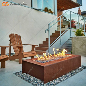 Mesa de Fogata Rectangular Moderna de Propano para Patio, Jardín, Calentador de Exterior, Acero Corten, Diseño Duradero, Calefacción Eficiente, Portátil - Product Image 6
