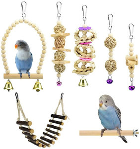 8-delige Set Duurzaam Houten Vogel Speelgoed Papegaai Gnaw Swing Ladder Kraal Roterende Trap Huisdier Kauwspeelgoed