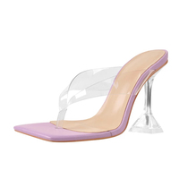 Mules à talon haut pour femme, chaussures ouvertes au bout carré, tongs transparentes, Mules en PVC, élégantes, nouvelle collection 2020