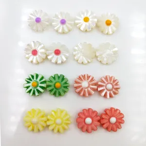 Simple Natural Mother of Pearl Carve Shell Bead Flower Daisy Colorful Beads Full Drilled For Jewelry Making Loose Pearl Shell