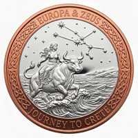 Pièce de collection en cuivre de 1 oz, ronde, 40 mm, estampillée Europa et Zeus, Voyage à Crète, Taureau, Mythologie grecque