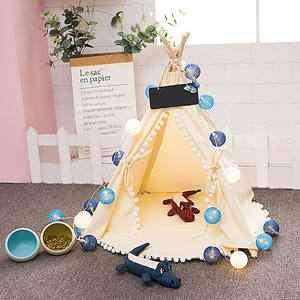 Teepee-cama para mascotas, carpas portátiles para perros y gatos, Color Beige y azul - Product Image 6