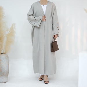 OEM ODM كتان كيمو للنساء ملابس إسلامية غير رسمية كارديجان أونو مقاس كبير فستان إسلامي مطرز - Product Image 4