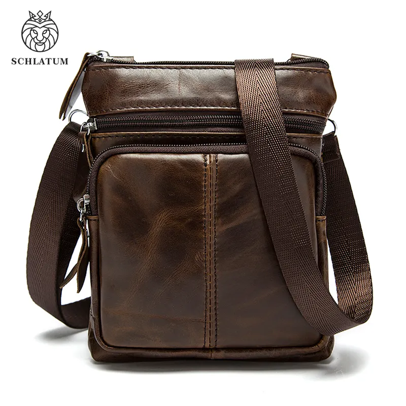 SCHLATUM Fashion Custom Small Retro Genuine Leather Men's Single Side Satchel Shoulder Messenger Bag