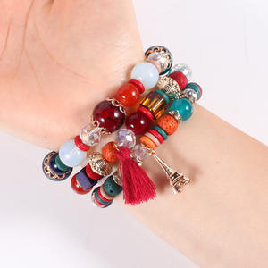 Conjunto de pulseras de cuentas de bisutería con borla y dije de la Torre Eiffel para mujer, regalo hecho en China - Product Image 4